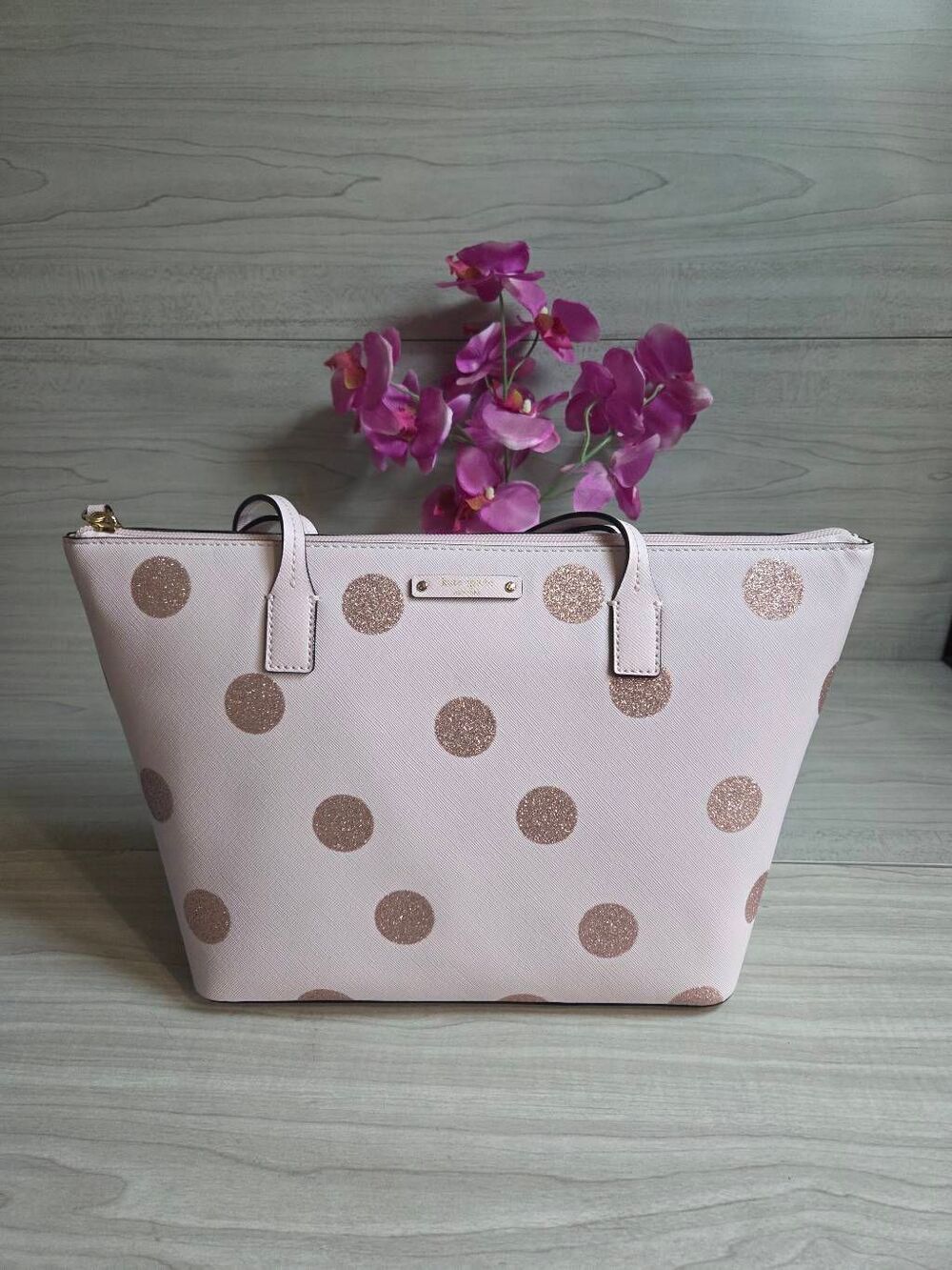 NWT Kate Spade Haven Lane Hani Pink Glitter Polka Dot Tote - Picture 1 of 7